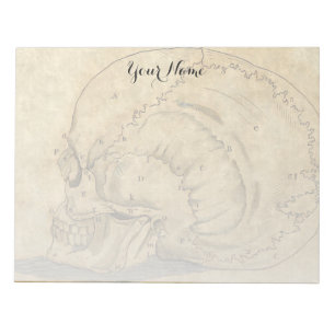 Vintage Skull Profile Engraving Lettered Notepad