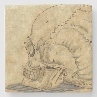 Vintage Skull Profile Engraving Lettered Stone Coaster