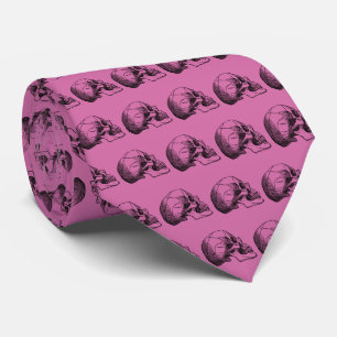Vintage Skull Profile Illustration Neck Tie