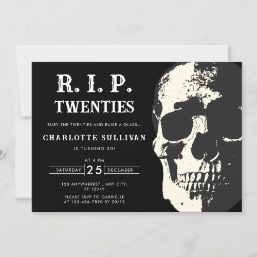 Vintage Skull Rip 20s Black 30th Birthday Invitation