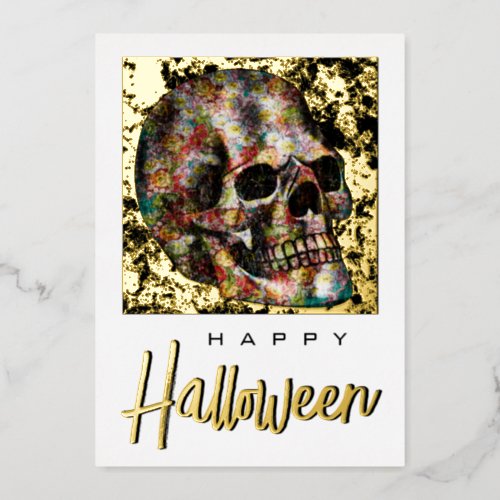 Vintage Skull Scary Cool  Unique Gothic Halloween Foil Holiday Card