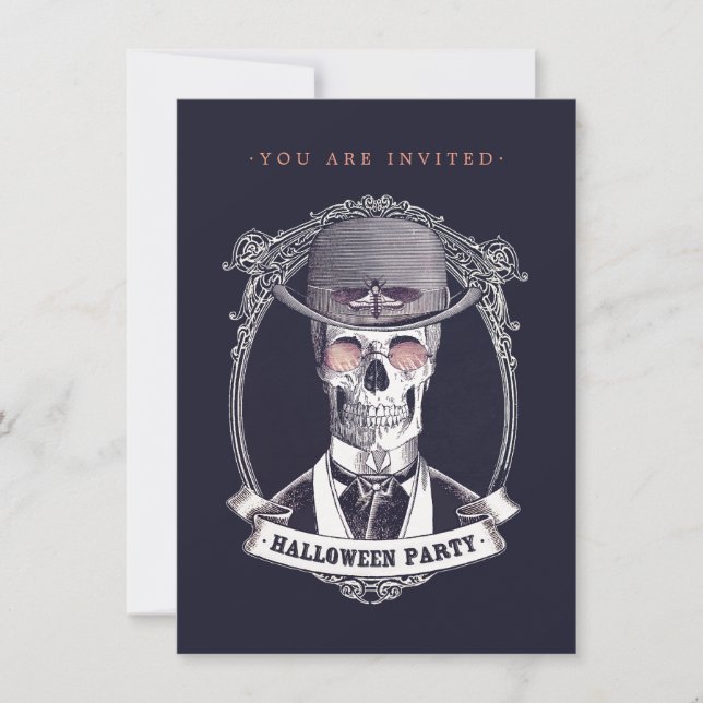 Vintage Skull Skeleton Halloween Party Invitation (Front)