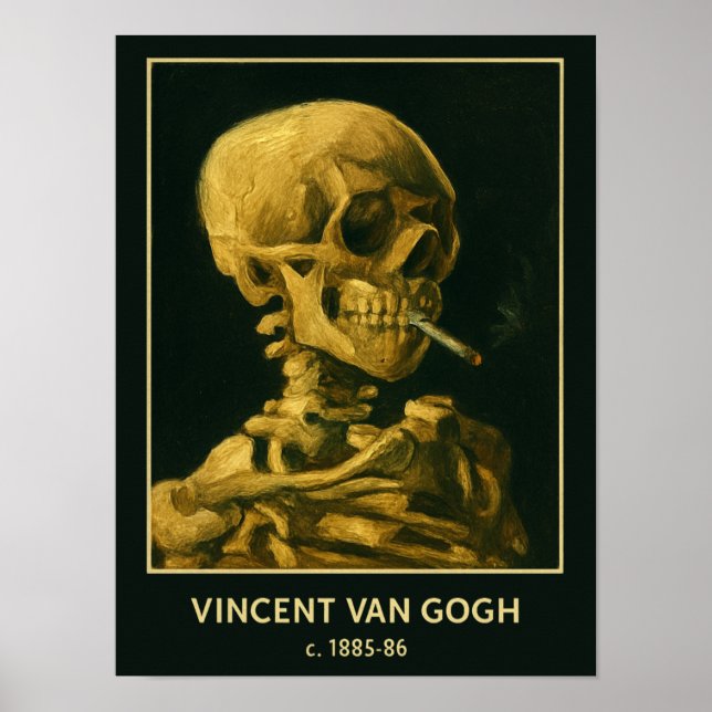 Vintage Skull Smoking – Unique Van Gogh Inspired  Poster (Front)