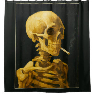 Vintage Skull Smoking – Unique Van Gogh Inspired  Shower Curtain