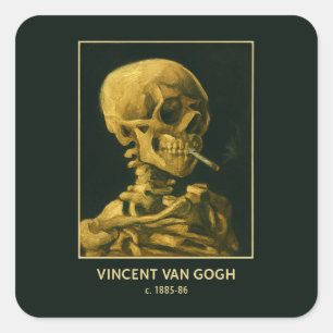 Vintage Skull Smoking – Unique Van Gogh Inspired Square Sticker