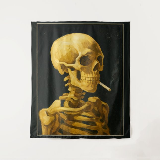 Vintage Skull Smoking – Unique Van Gogh Inspired  Tapestry (Front)