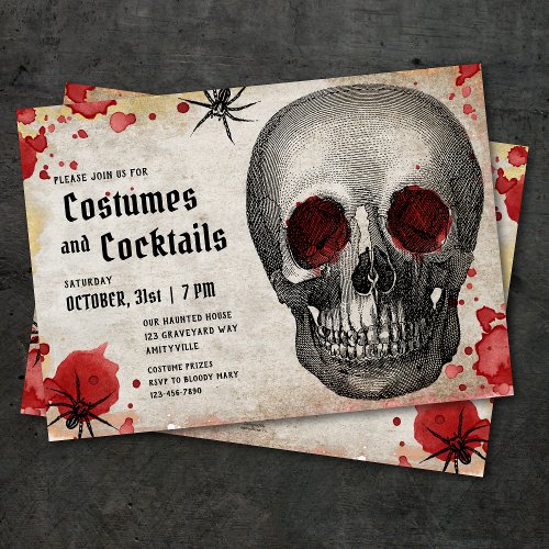 Vintage Skull Spider Bloody Adult Halloween Invite