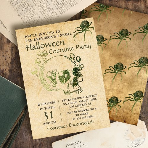 Vintage Skull Spiders Gothic Halloween Party Invitation