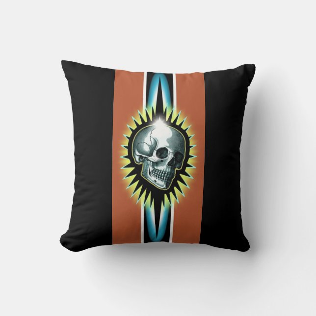Vintage Skull Starburst Throw Pillow (Front)