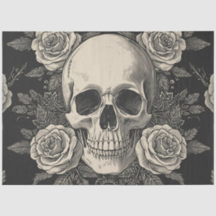 Vintage Skull White Rose Decoupage Romantic Gothi Tissue Paper