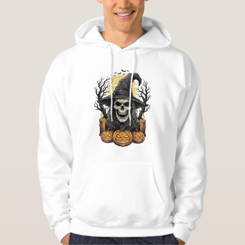 Vintage Skull Witch Halloween Pumpkin Vector Desig Hoodie