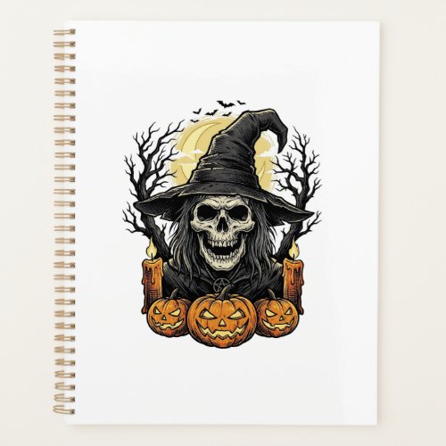 Vintage Skull Witch Halloween Pumpkin Vector Desig Planner