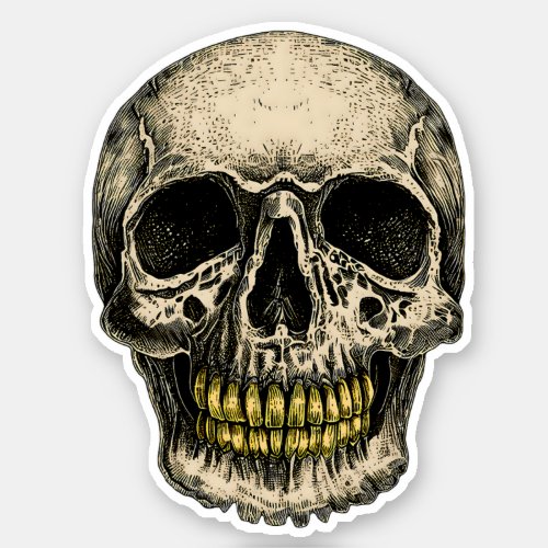 Vintage skull with golden teeth sticker