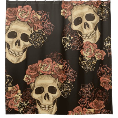 Vintage Skulls and Roses Pattern Shower Curtain