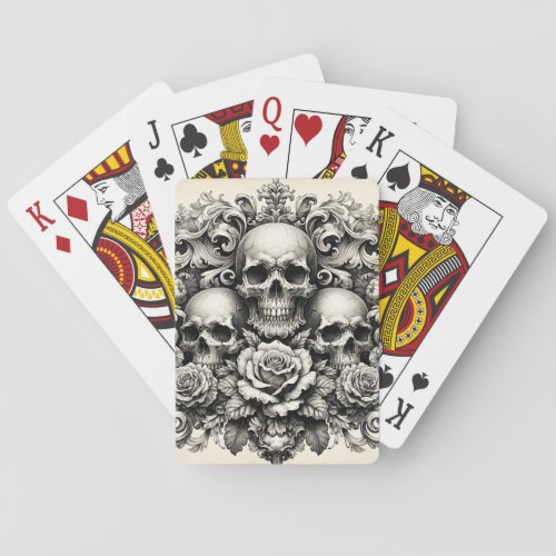 Vintage Skulls and Roses Playing Cards