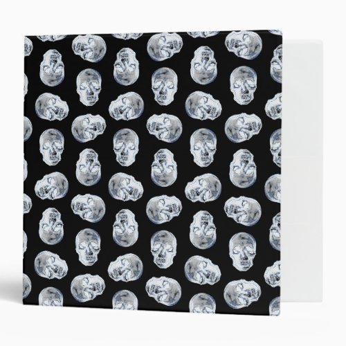 Vintage Skulls Blue Tint Design Black Background 3 Ring Binder