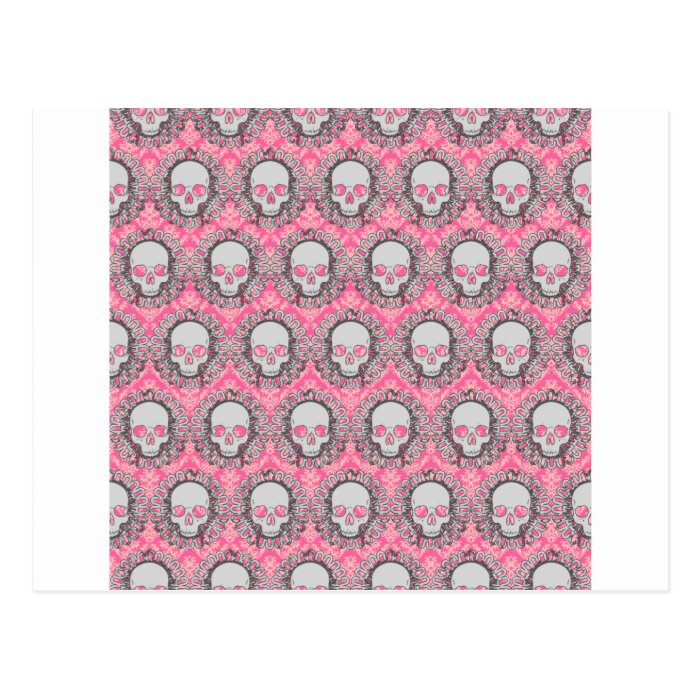 Vintage Skulls Gray and Pink Postcard