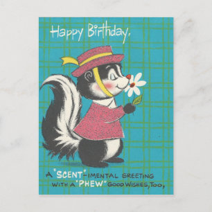 Vintage Skunk Happy Birthday Postcard