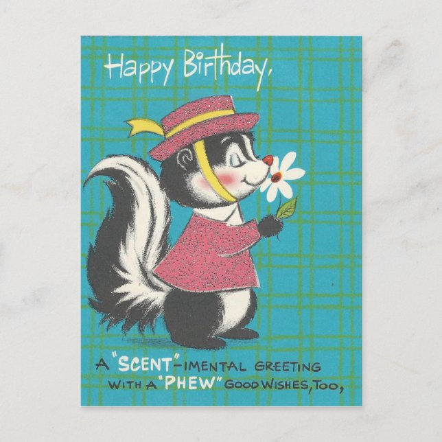 Vintage Skunk Happy Birthday Postcard (Front)