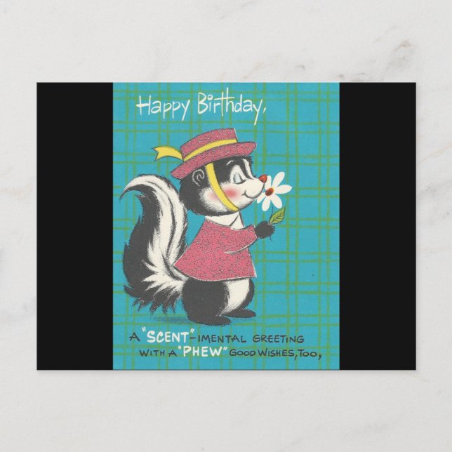 Vintage Skunk Happy Birthday Postcard (Front)