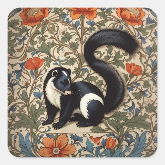 Vintage Skunk William Morris Inspired Square Sticker (Front)