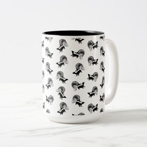 Vintage Skunks Pattern CUSTOM BACKGROUND COLOR Two_Tone Coffee Mug