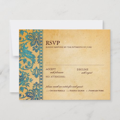 Vintage Sky Blue Damask Lace Wedding RSVP