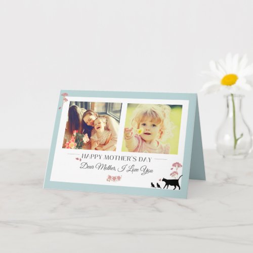 Vintage Sky Blue Mothers Day Folded Greeting Card