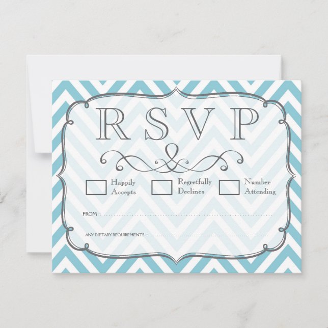 Vintage Sky Blue White Chevron Wedding RSVP Cards (Front)