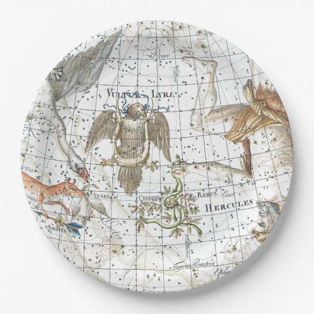 Vintage Sky Map Constellation of Hercules Paper Plates (Front)