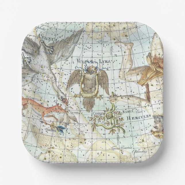 Vintage Sky Map Constellation of Hercules  Paper Plates (Front)