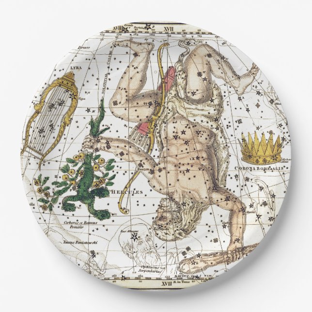 Vintage Sky Map Constellation of Hercules  Paper Plates (Front)