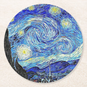 Vintage Sky Night Starry Night Round Paper Coaster