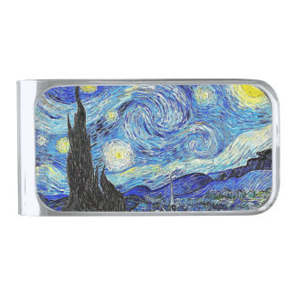 Vintage Sky Night Starry Night Silver Finish Money Clip