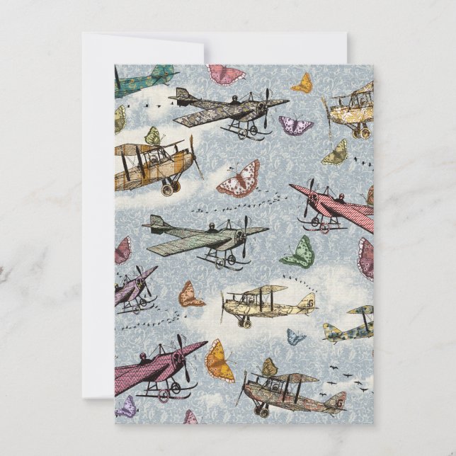Vintage Sky Planes&Butterflies Birthday Invitation (Front)
