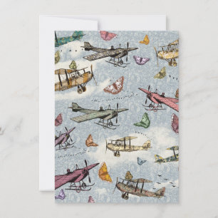 Vintage Sky Planes&Butterflies Birthday Invitation