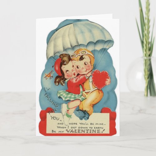Vintage Skydiver Valentines Day Card
