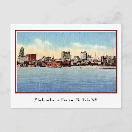 Vintage Skyline From Harbor Buffalo NY Postcard