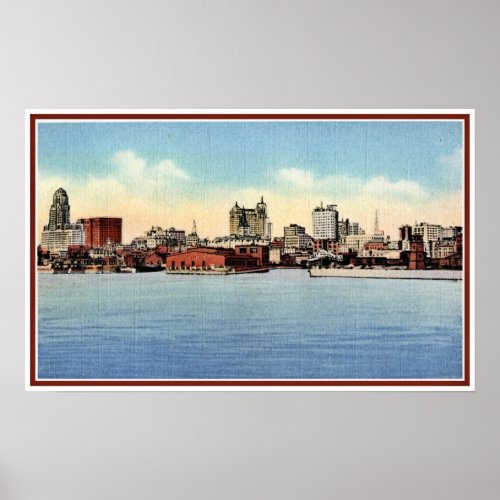 Vintage Skyline From Harbor Buffalo NY Poster