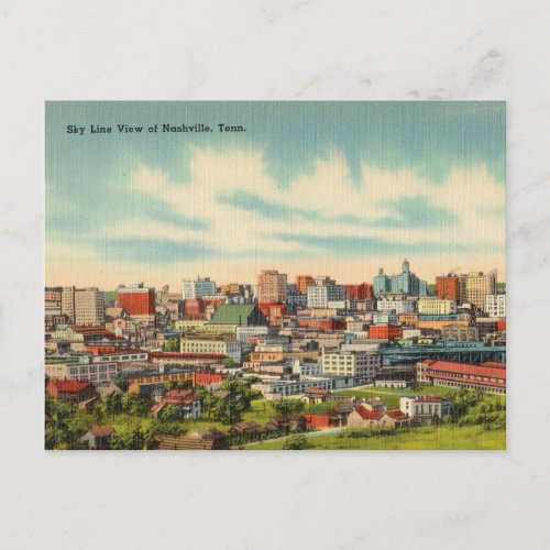 Vintage Skyline of Nashville Tennessee Postcard
