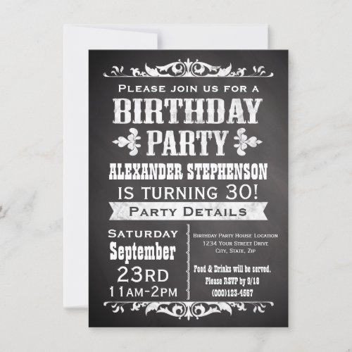 Vintage Slate Chalkboard Birthday Party Invitation