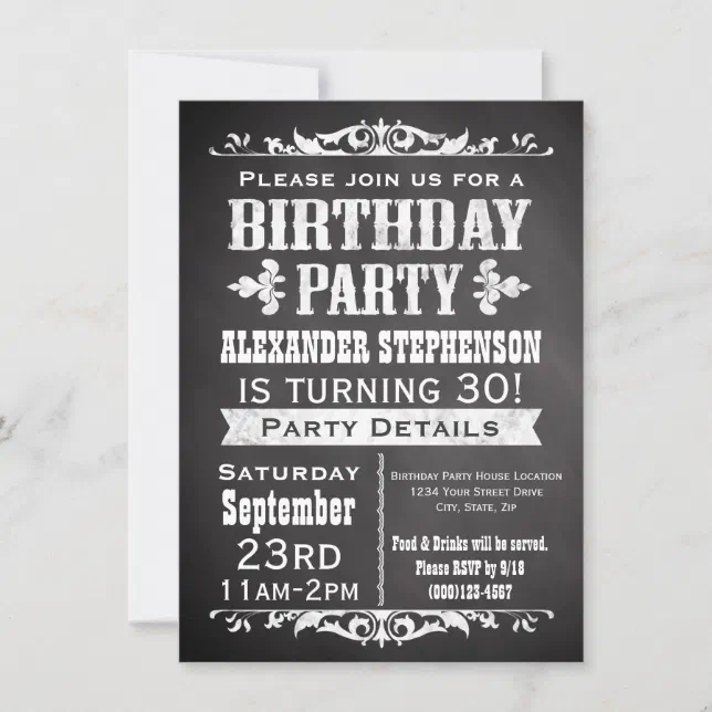 Vintage Slate Chalkboard Birthday Party Invitation | Zazzle