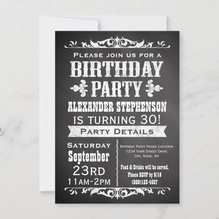 Vintage Slate Chalkboard Birthday Party Invitation 