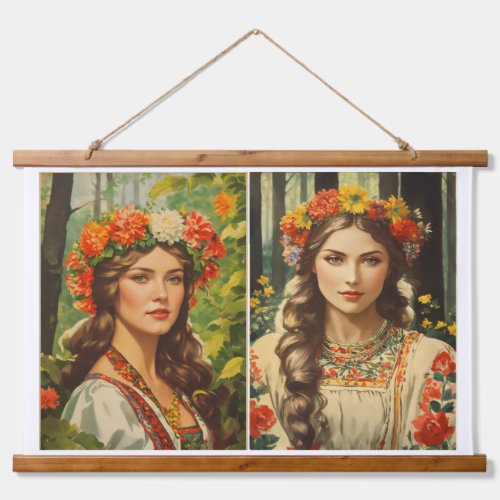Vintage Slavic Beauty Wood Topped Wall Tapestry