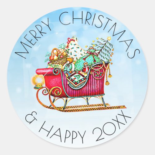 Vintage Sled or Sleigh with Gifts  Christmas Tree Classic Round Sticker