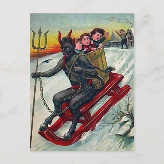 Vintage Sledding Krampus Postcard (Front)
