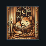 Vintage Sleeping Art Deco Style Cat With A Book<br><div class="desc">Adorable vintage,  art deco art style illustration of a cat sleeping on a book by candle light,  in front of a window with a night sky with moon and stars outside. The colors are a brown sepia tones.</div>