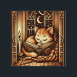 Vintage Sleeping Art Deco Style Cat With A Book<br><div class="desc">Adorable vintage,  art deco art style illustration of a cat sleeping on a book by candle light,  in front of a window with a night sky with moon and stars outside. The colors are a brown sepia tones.</div>