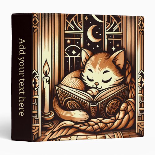Vintage Sleeping Art Deco Style Cat With A Book 3 Ring Binder