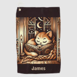 Vintage Sleeping Art Deco Style Cat With A Book Golf Towel